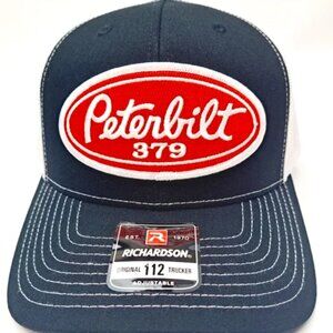 Peterbilt NavyBlu Richardson 112 Trucker Embroidered Patch Hat Cap Mesh Snapback
